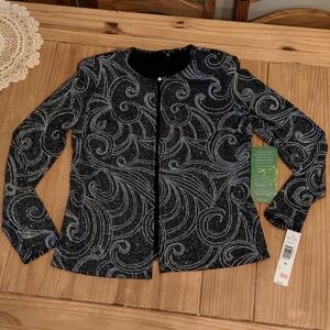 NWT Blu Sage Black withSilver/White Geo Design Lightweight Jacket, Size Medium